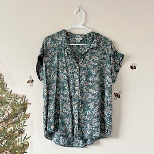 Lucky brand sage green teal blouse floral small